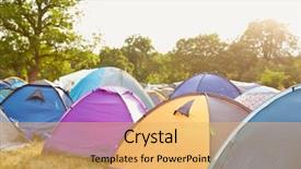  Presentation with music festival - Presentation theme with tents at a music festival background and a yellow colored foreground