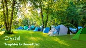  Presentation with camping - Slide set consisting of tents-camping-area-at-early background and a tawny brown colored foreground