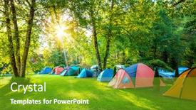  Presentation with camping - Presentation with tents-camping-area-early-morning background and a shamrock green colored foreground