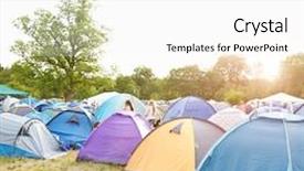  Presentation with music festival - Amazing PPT theme having tents on a music festival backdrop and a  colored foreground