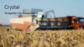  Presentation with harvest - Amazing PPT layouts having tenure - harvester and truck at field backdrop and a light blue colored foreground