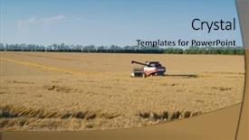  Presentation with modern agriculture icons and field - Slide set consisting of tenure - modern harvester harvests wheat field background and a light blue colored foreground
