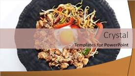 Presentation with sesame seed - Theme enhanced with teppan-japanese-cuisine-teppanyaki-chicken background and a coral colored foreground