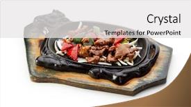  Presentation with beef - Cool new theme with teppanyaki - fried beef with vegetables backdrop and a white colored foreground
