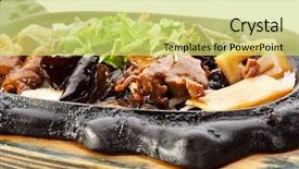  Presentation with hydroponics vegetables hydroponic vegetable - PPT theme with teppanyaki - fried lamb with vegetables background and a yellow colored foreground