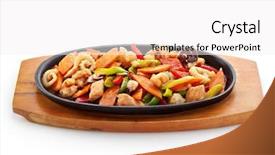  Presentation with seafoods - Amazing theme having teppanyaki - fried seafoods - salmon shrimps backdrop and a white colored foreground