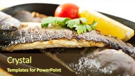  Presentation with bass clef - PPT layouts consisting of teppanyaki - pan-fried sea bass with lemon background and a tawny brown colored foreground