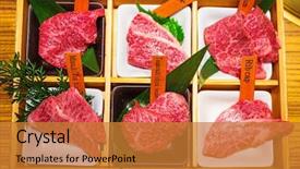  Presentation with japanese style - Presentation theme featuring teppanyaki - sliced premium beef for japanese background and a gold colored foreground
