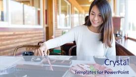  Presentation with beef - Audience pleasing PPT theme consisting of teppanyaki - woman having roasted sliced backdrop and a light blue colored foreground