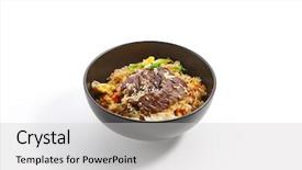  Presentation with beef - Amazing PPT layouts having teppanyaki fried rice with beef backdrop and a light gray colored foreground