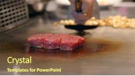  Presentation with restaurant - Slide deck with teppanyaki in restaurant background and a tawny brown colored foreground