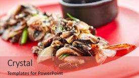  Presentation with food grill - Slides enhanced with teppanyaki japanese and korean grill background and a red colored foreground