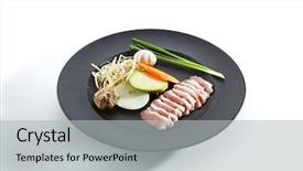  Presentation with food grill - Beautiful slides featuring teppanyaki japanese and korean grill backdrop and a light gray colored foreground