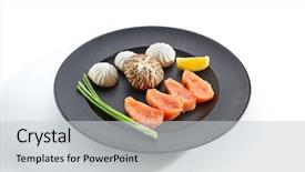  Presentation with korean food - Slides having teppanyaki japanese and korean grill background and a light gray colored foreground