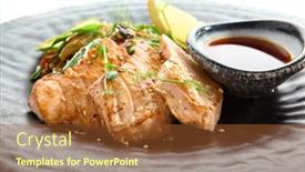  Presentation with japanese style - Slide deck featuring teppanyaki-style-salmon-grilled-salmon background and a tawny brown colored foreground