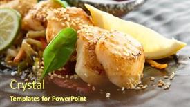  Presentation with japanese style - Slide set featuring teppanyaki-style-scallop-grilled-sea background and a tawny brown colored foreground