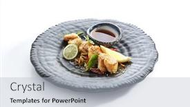  Presentation with japanese style - Colorful PPT theme enhanced with teppanyaki-style-scallop-grilled-sea backdrop and a light blue colored foreground