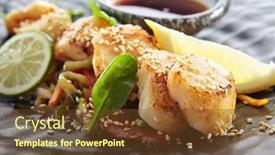  Presentation with japanese style - Slide deck with teppanyaki-style-scallop-grilled-sea background and a tawny brown colored foreground
