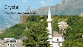  Presentation with albania - Presentation theme featuring teqe mosque and tower clock background and a light blue colored foreground