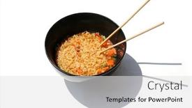  Presentation with black ceramic - Presentation having teriyaki-beef-noodle-soup background and a light gray colored foreground