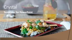  Presentation with soft drink - Presentation theme having teriyaki-chicken-with-rice-soft background and a gray colored foreground