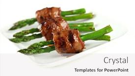  Presentation with asparagus - Cool new PPT layouts with teriyaki marinated beef rolled around asparagus popular japanese appetizer backdrop and a light gray colored foreground