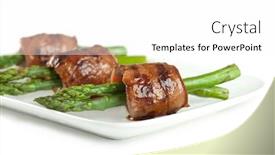  Presentation with asparagus - Colorful slides enhanced with teriyaki marinated beef rolled around asparagus popular japanese appetizer backdrop and a white colored foreground