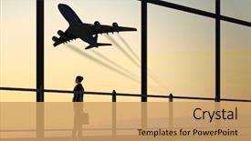  Presentation with terminal - Audience pleasing PPT layouts consisting of terminal - image of businesswoman at airport backdrop and a coral colored foreground