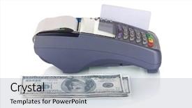  Presentation with credit card - Audience pleasing PPT theme consisting of terminal credit card and money backdrop and a light gray colored foreground