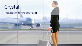  Presentation with airport terminal - Amazing slide set having terminal woman - business traveler with luggage backdrop and a sky blue colored foreground
