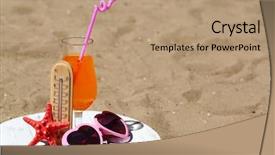  Presentation with human footsteps in the sand - Amazing theme having termometer - thermometer in sand close-up backdrop and a coral colored foreground
