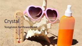  Presentation with sand - Theme consisting of termometer - thermometer in sand close-up background and a coral colored foreground