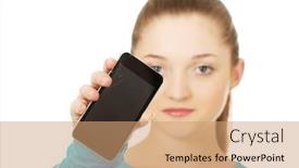  Presentation with cracked - Slide set enhanced with tern woman with a broken cracked phone screen background and a coral colored foreground