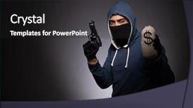  Presentation with gangster - Colorful presentation design enhanced with terorism money - young gangster in hood backdrop and a dark gray colored foreground