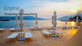  Presentation with sunset - Beautiful PPT theme featuring terrace-by-the-sea backdrop and a light blue colored foreground