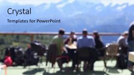  Presentation with blur - Slide set consisting of terrace with people and mountain background and a  colored foreground