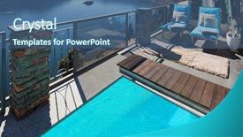  Presentation with luxury house - PPT theme enhanced with terrace with pool and lake view in a luxury house background and a ocean colored foreground