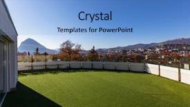  Presentation with city - Audience pleasing theme consisting of terrace with synthetic lawn overlooking backdrop and a light blue colored foreground
