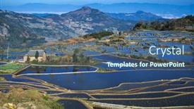  Presentation with rice fields - Presentation design with terraced-rice-fields-of-yuan background and a ocean colored foreground