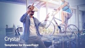  Presentation with triathlon professional cyclist man cycling - Presentation theme having terrain against man using virtual background and a ocean colored foreground