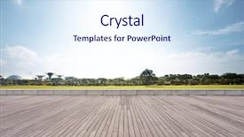  Presentation with sky blue - Theme featuring terre - empty wooden floor near park background and a  colored foreground
