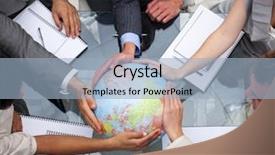  Presentation with team - Cool new slide set with terrestrial globe global expansion backdrop and a light blue colored foreground