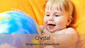  Presentation with happy baby - Theme with terrestrial globe on an orange background and a coral colored foreground