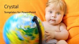  Presentation with happy baby - Slides featuring terrestrial globe on an orange background and a yellow colored foreground