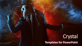  Presentation with medieval manor - Presentation design featuring terrible plague doctor medieval europe background and a wine colored foreground