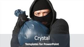  Presentation with plastic bag ban - PPT theme with terrible robber grabbed large bag background and a ocean colored foreground