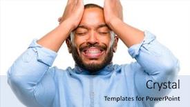  Presentation with beard - Slide deck enhanced with terrified and nervous expressing anxiety background and a  colored foreground