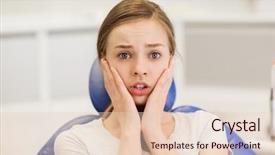  Presentation with dental economics - Beautiful presentation theme featuring terrified patient girl at dental backdrop and a lemonade colored foreground