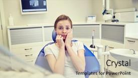 Presentation with anxiety - PPT layouts featuring terrified patient girl at dental background and a soft green colored foreground