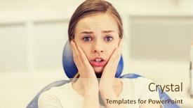  Presentation with dental office - PPT layouts consisting of terrified patient girl at dental background and a cream colored foreground